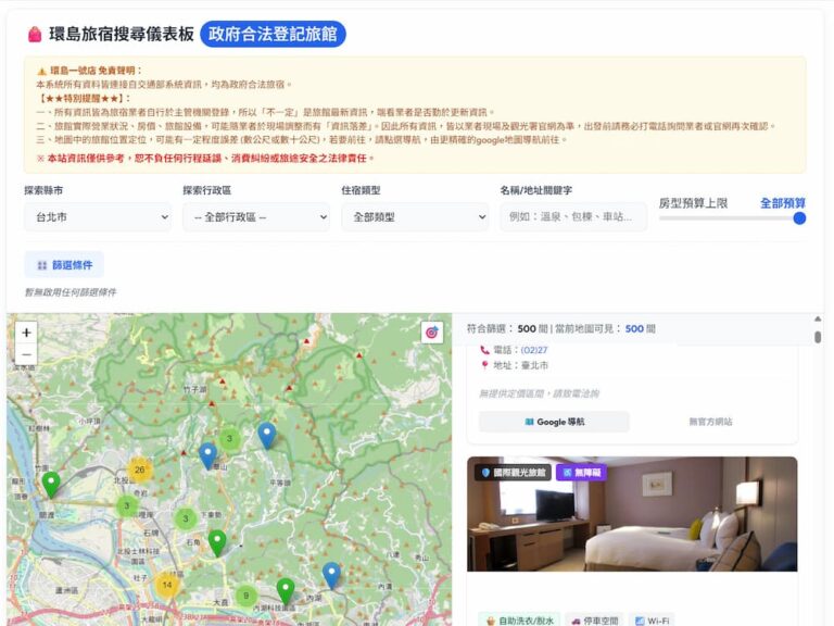 環島旅宿搜尋儀表板